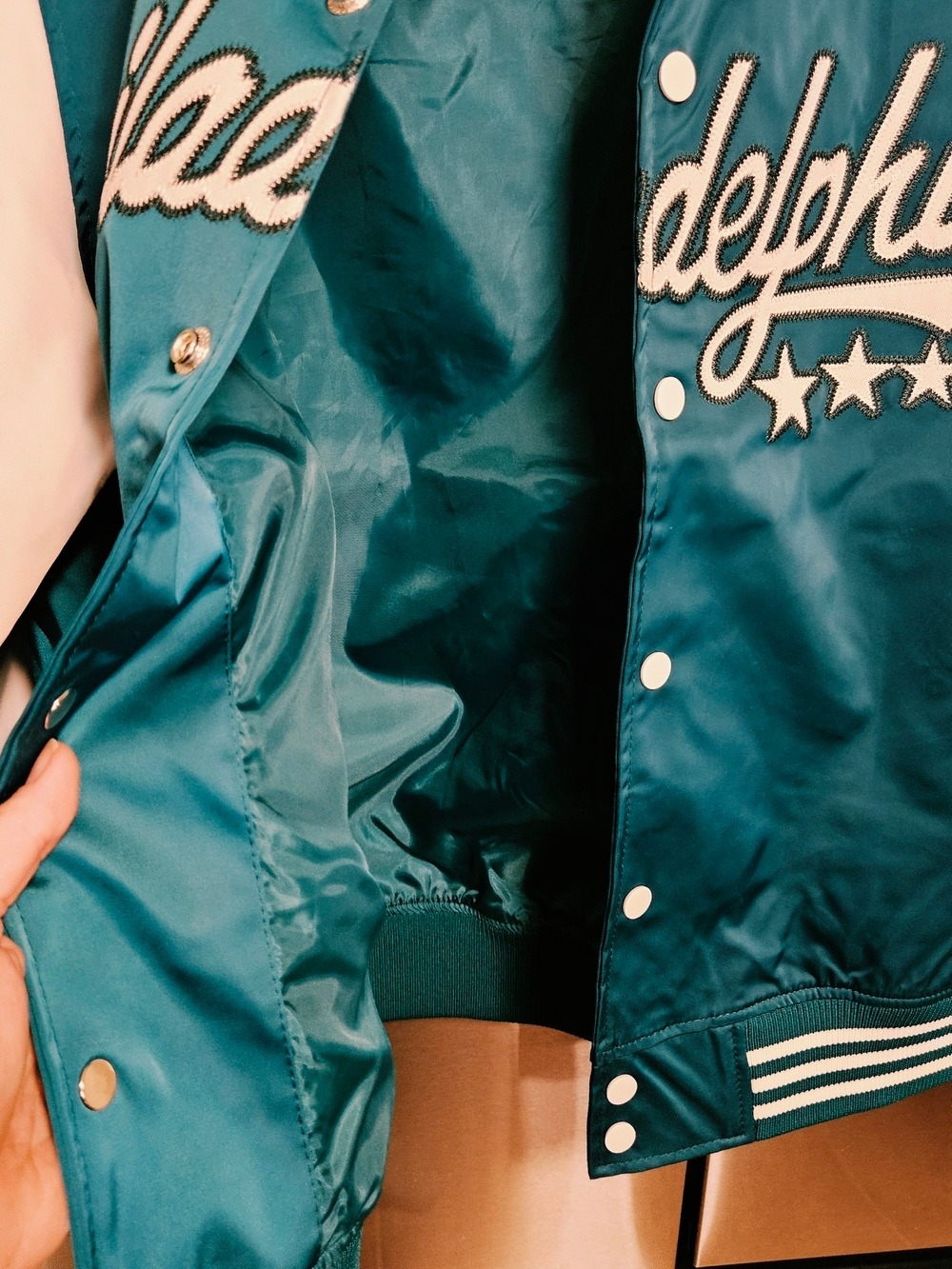 Philadelphia Satin Varsity Jacket Eagles Green New Sizes S-2XL - Picture 9 of 11